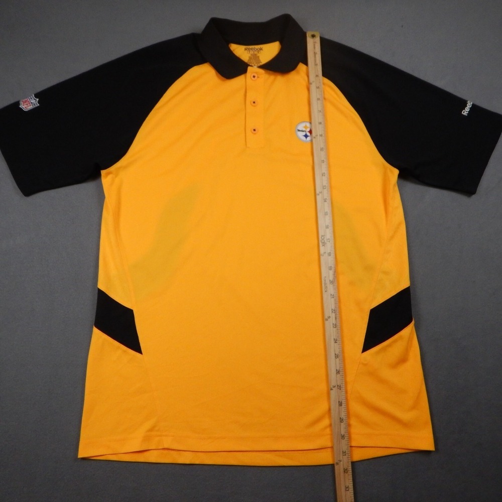 Pittsburgh Steelers Mens M Polo Shirt Reebok Yellow Black Short Sleeve NFL READ - Picture 10 of 15